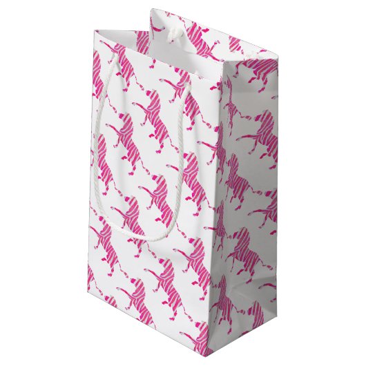 Zebra Hot Pink en White Silhouette Klein Cadeauzakje (Achterkant Gekanteld)