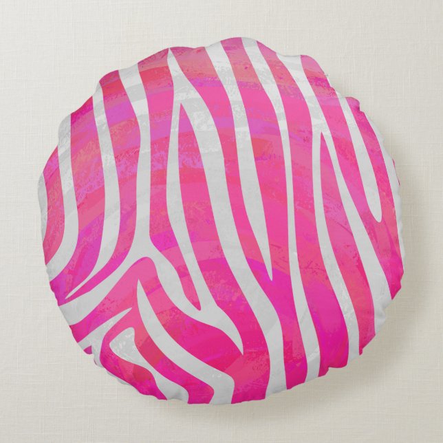 Zebra Hot Pink en White Silhouette Rond Kussen (Achterkant)