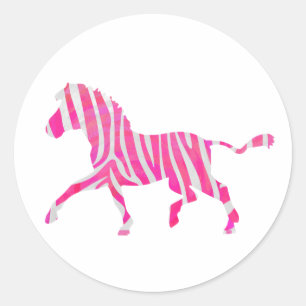 Zebra Hot Pink en White Silhouette Ronde Sticker