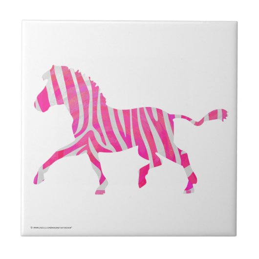 Zebra Hot Pink en White Silhouette Tegeltje (Voorkant)