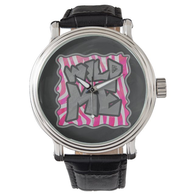 Zebra Hot Pink en White Wild Me Horloge (Voorkant)