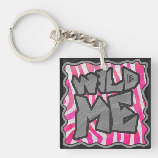 Zebra Hot Pink en White Wild Me Sleutelhanger (voorkant)