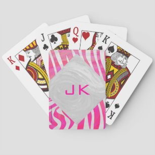 Zebra Hot Pink en wit met monogram Speelkaarten