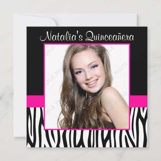 Zebra Hot Pink Photo Quinceanera Invitations (Devant)
