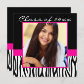 Zebra Hot-roze foto-Afstuderen Kaart (Voorkant / Achterkant)