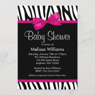 Zebra Hot-roze gedrukte Baby shower Kaart