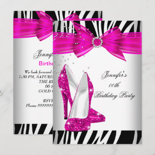 Zebra Hot Roze Hoge Hak Schoen Zwarte Verjaardagsf Kaart