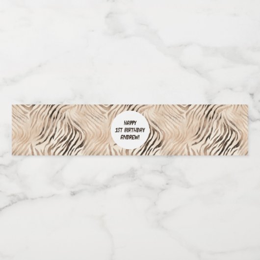 Zebra huidpatroon, Oerwoud safari Jongen 1e verjaa Waterfles Etiket (Enkel label)