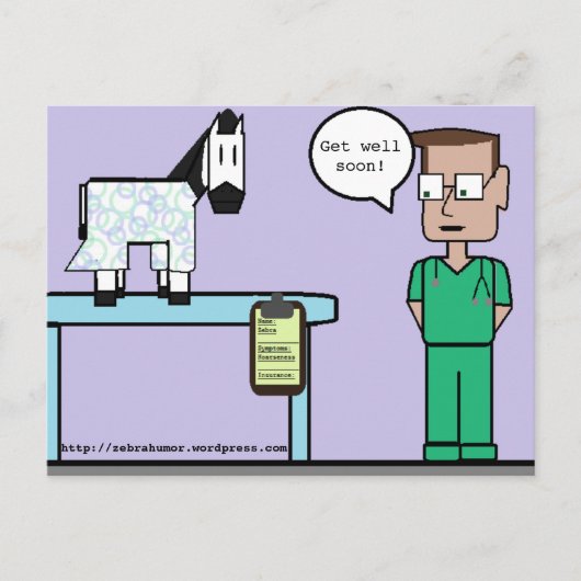 Zebra Humor "Get well soon" Briefkaart (Voorkant)