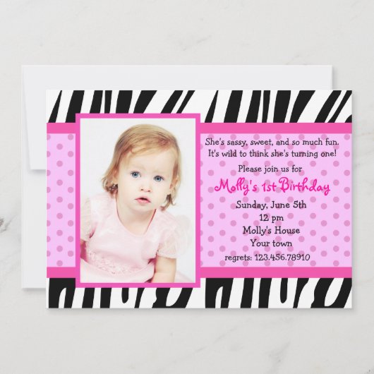 Zebra Imprime une photo rose vif Invitations d'ann (Devant)
