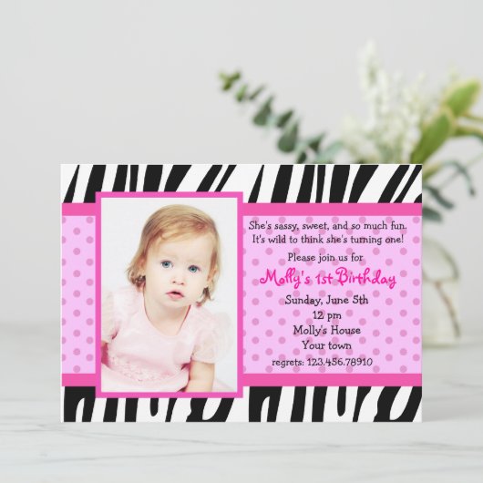 Zebra Imprime une photo rose vif Invitations d'ann (Debout devant)