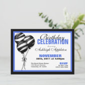 Zebra Imprimer Ballons Bleus Invitations d'anniver (Debout devant)