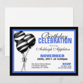 Zebra Imprimer Ballons Bleus Invitations d'anniver (Devant / Derrière)