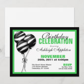 Zebra Imprimer Ballons verts Invitations d'anniver (Devant / Derrière)