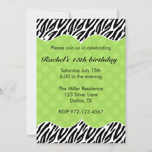 Zebra Imprimer Green Dot Invitations Annonces (Devant)