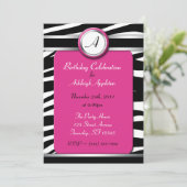 Zebra Imprimer Monogramme Fuchsia Invitations d'an (Debout devant)