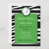 Zebra Imprimer Monogramme Vert Invitations d'anniv (Devant)