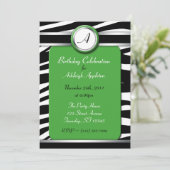 Zebra Imprimer Monogramme Vert Invitations d'anniv (Debout devant)