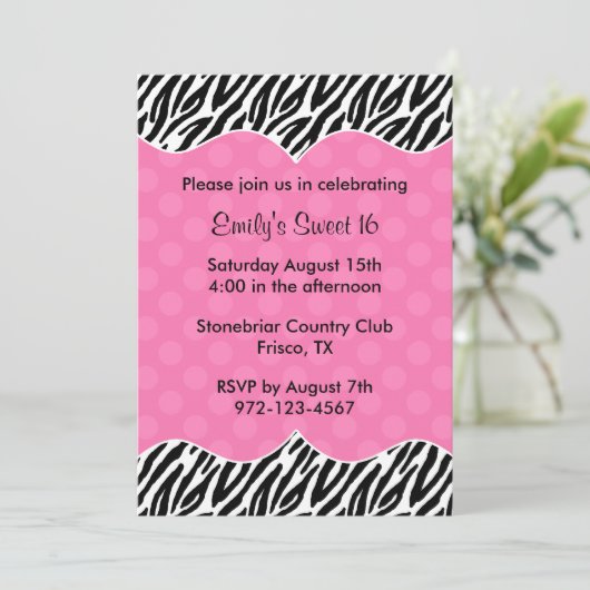 Zebra Imprimer Pink Dot Invitations Annonces (Debout devant)