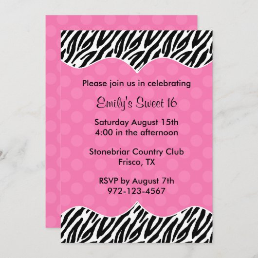 Zebra Imprimer Pink Dot Invitations Annonces (Devant / Derrière)