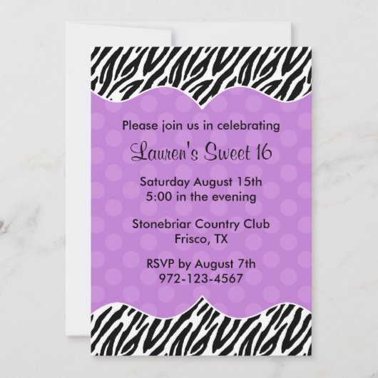 Zebra Imprimer Purple Dot Invitations Annonces (Devant)