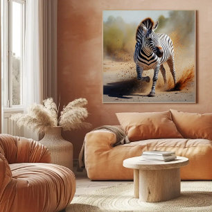 Zebra in de wilde dramatische Sunset Safari Art Poster