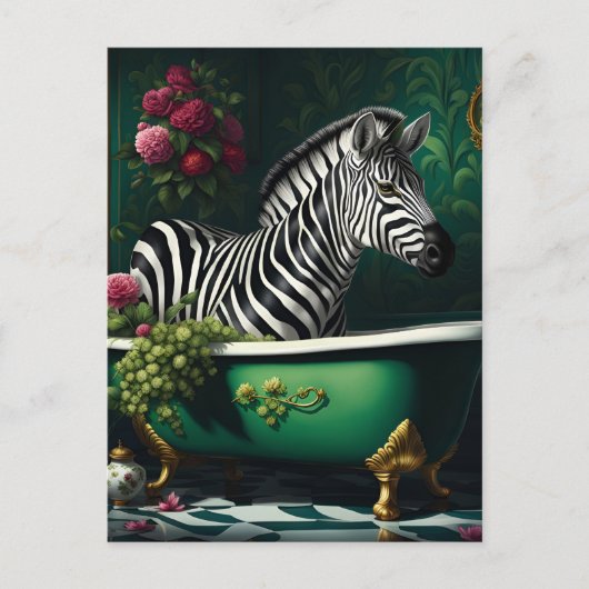 Zebra in een bad briefkaart (Voorkant)