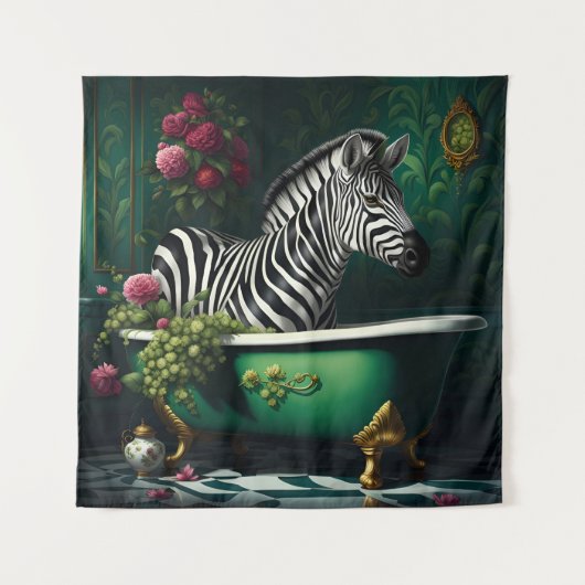 Zebra in een bad wandkleed (Voorkant)