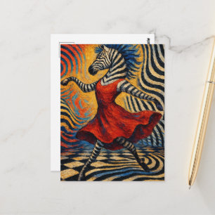Zebra in een rode jurk fantasie briefkaart