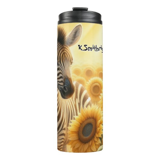 Zebra in een zonnebloemveld thermosbeker (Voorkant)