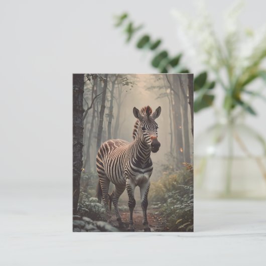 Zebra in het bos briefkaart (Staand voorkant)