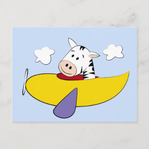 Zebra in Kinder van het kleurrijke vliegtuig Briefkaart