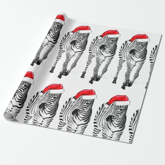Zebra in Santa wrapping paper Cadeaupapier (Uitgerold)