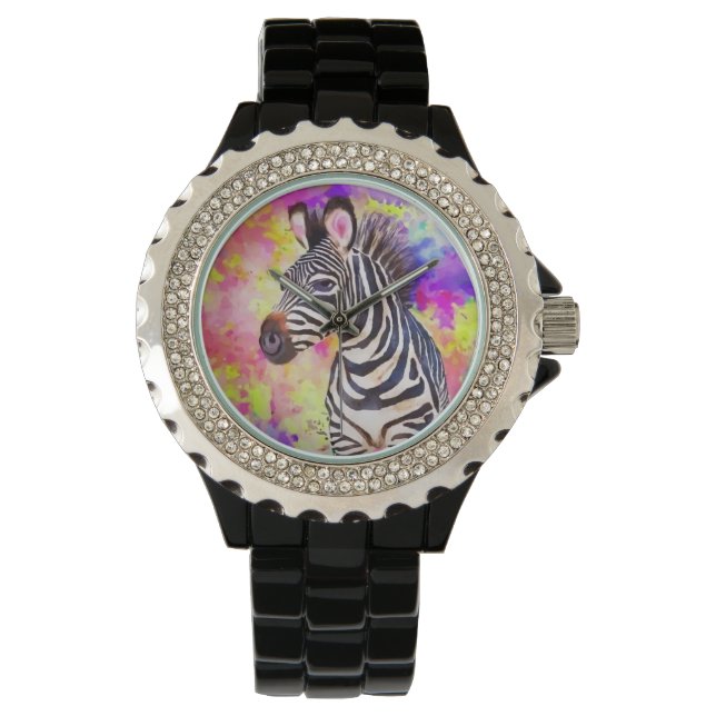 Zebra in Waterverf Horloge (Voorkant)