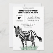Zebra in zwart-wit op het grasfeest kaart (Voorkant)