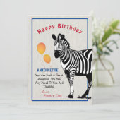 Zebra Jungle Animal Balloons Bonne carte d'anniver (Debout devant)