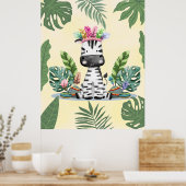 Zebra Jungle Safari Exotische Palmbladeren Nursery Poster (Keuken)