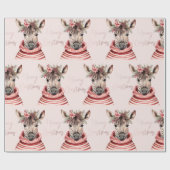 Zebra Kerst | Roze & Vrolijk Kerstfeest Cadeaupapier (Vlak)
