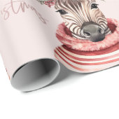 Zebra Kerst | Roze & Vrolijk Kerstfeest Cadeaupapier (Rol Hoek)