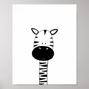 Zebra-kinderkamerprint zwart en wit moderne dieren poster