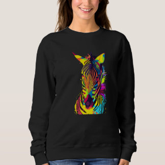 Zebra Kop Kleurrijke Pop Art Trui