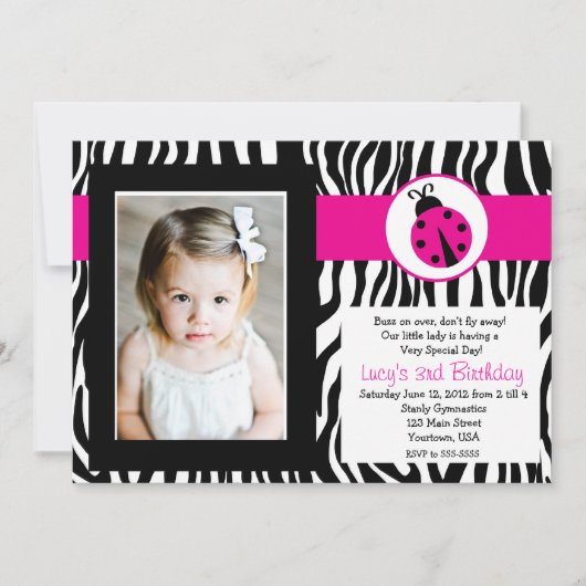 Zebra Lady Bug Party Birthday Uitnodiging (Voorkant)