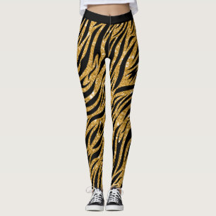 Zebra Leggings Vrouwen, Gold Glitter-look en zwart