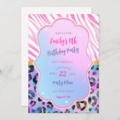 Zebra leopard invitation d'anniversaire neon rose  (Devant / Derrière)