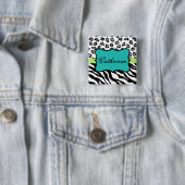 Zebra Leopard Peau Noir Blanc Turquoise Nom Badge (En situation)