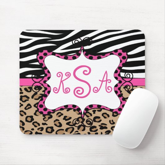 Zebra Leopard Print Persoonlijk Monogram Muismat (Met muis)