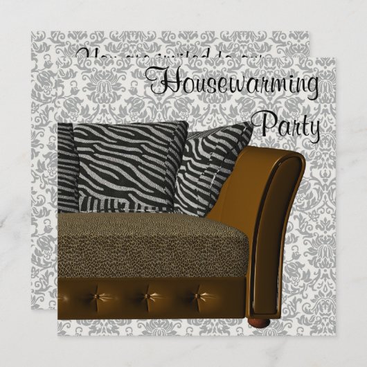 Zebra Leopard Sofa Damask Housewarming Party Kaart (Voorkant / Achterkant)