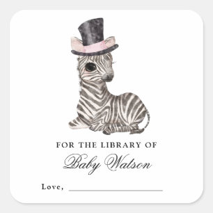 Zebra Library Book Baby shower Vierkante Sticker