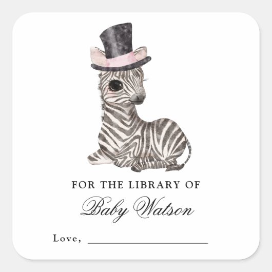 Zebra Library Book Baby shower Vierkante Sticker (Voorkant)