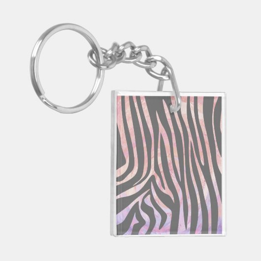 Zebra Licht grijs en roze afdrukken Sleutelhanger (Voorkant Links)